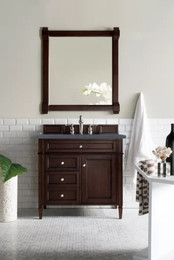 Brittany 36" Single Vanity, Burnished Mahogany w/ 3 CM Charcoal Soapstone Quartz Top - Image 2