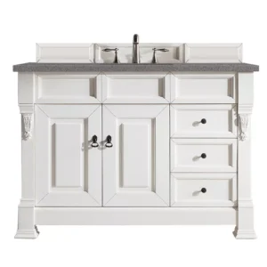 Brookfield 48″ Single Vanity, Bright White w/ 3 CM Grey Expo Quartz Top