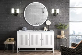 Athens 60" Single Vanity, Glossy White w/ 3 CM Carrara White Top - Image 3