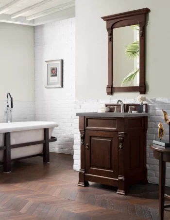 Brookfield 26" Single Vanity, Burnished Mahogany w/ 3 CM Grey Expo Quartz Top - Image 3
