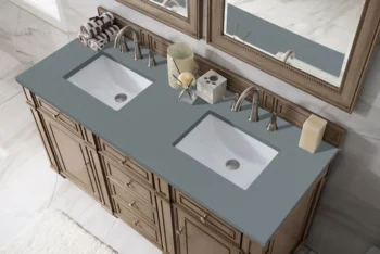 Bristol 60" Double Vanity, Whitewashed Walnut w/ 3 CM Cala Blue Top - Image 4