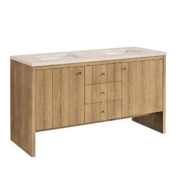 Hudson 60" Double Vanity, Light Natural Oak w/ 3 CM Eternal Marfil Top - Image 6