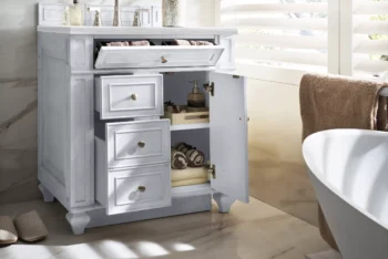 Bristol 30" Single Vanity, Bright White w/ 3 CM Arctic Fall Solid Surface Top - Image 4