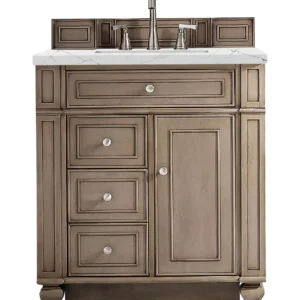 Bristol 30″ Single Vanity, Whitewashed Walnut w/ 3 CM Ethereal Noctis Quartz Top