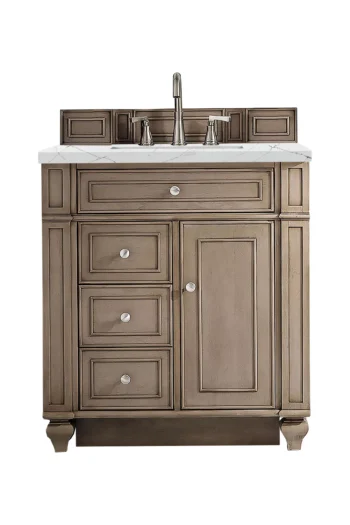 Bristol 30" Single Vanity, Whitewashed Walnut w/ 3 CM Ethereal Noctis Quartz Top