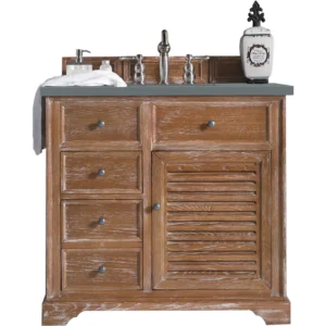 Savannah 36″ Single Vanity, Driftwood w/ 3 CM Cala Blue Top