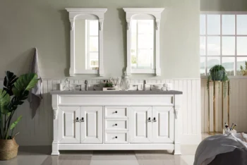Brookfield 72" Double Vanity, Bright White w/ 3 CM Grey Expo Quartz Top - Image 2