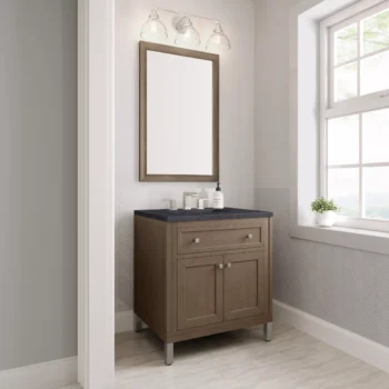 Chicago 30" Single Vanity, Whitewashed Walnut w/ 3 CM Charcoal Soapstone Quartz Top - Image 4