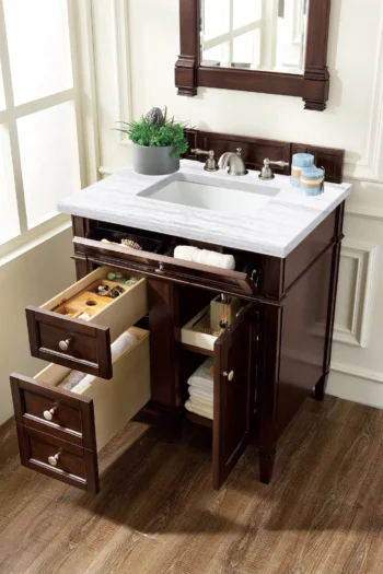 Brittany 30" Single Vanity, Burnished Mahogany w/ 3 CM Arctic Fall Solid Surface Top - Image 4