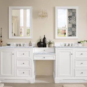 De Soto 94″ Double Vanity Set, Bright White w/ 3 CM Carrara Marble Top