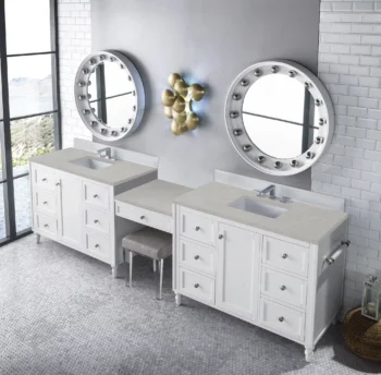 Copper Cove Encore 122" Double Vanity Set, Bright White w/ 3 CM Eternal Serena Quartz Top - Image 3