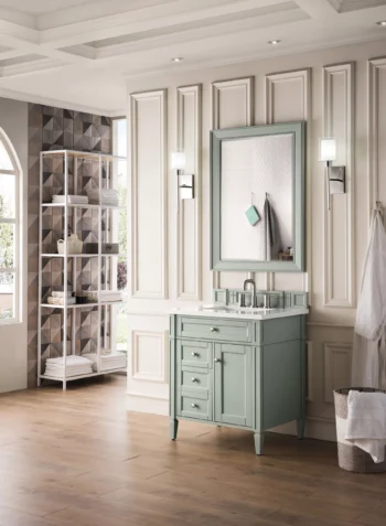 Brittany 30" Single Vanity, Sage Green, w/ 3 CM White Zeus Quartz Top - Image 3