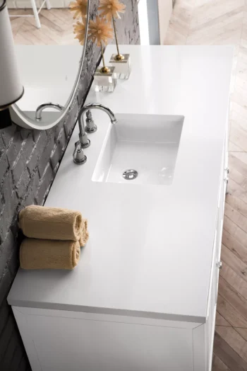 Athens 60" Single Vanity, Glossy White w/ 3 CM White Zeus Quartz Top - Image 4