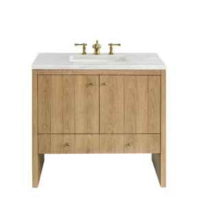 Hudson 36″ Single Vanity, Light Natural Oak w/ 3 CM Arctic Fall Top