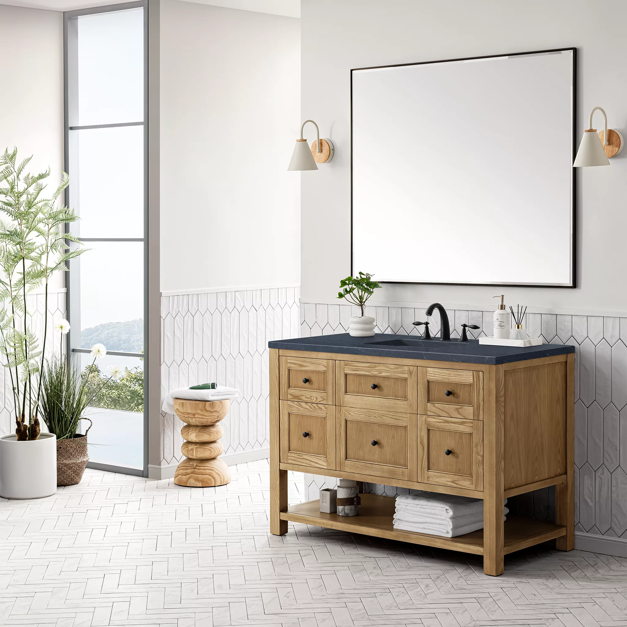 Breckenridge 48" Single Vanity, Light Natural Oak w/ 3 CM Charcoal Soapstone Top - Image 3