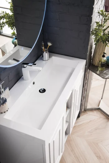 Alicante 39.5" Single Vanity, Glossy White, Brushed Nickel w/ White Glossy Composite Stone Top - Image 5