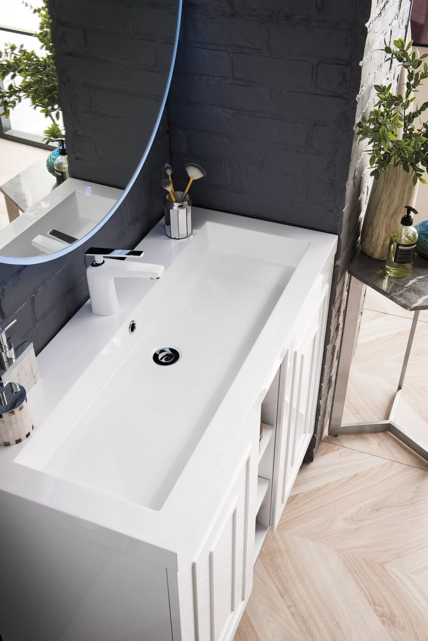 Alicante 39.5" Single Vanity, Glossy White, Brushed Nickel w/ White Glossy Composite Stone Top - Image 5