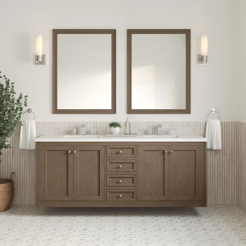 Chicago 72" Double Vanity, Whitewashed Walnut w/ 3 CM White Zeus Quartz Top - Image 3