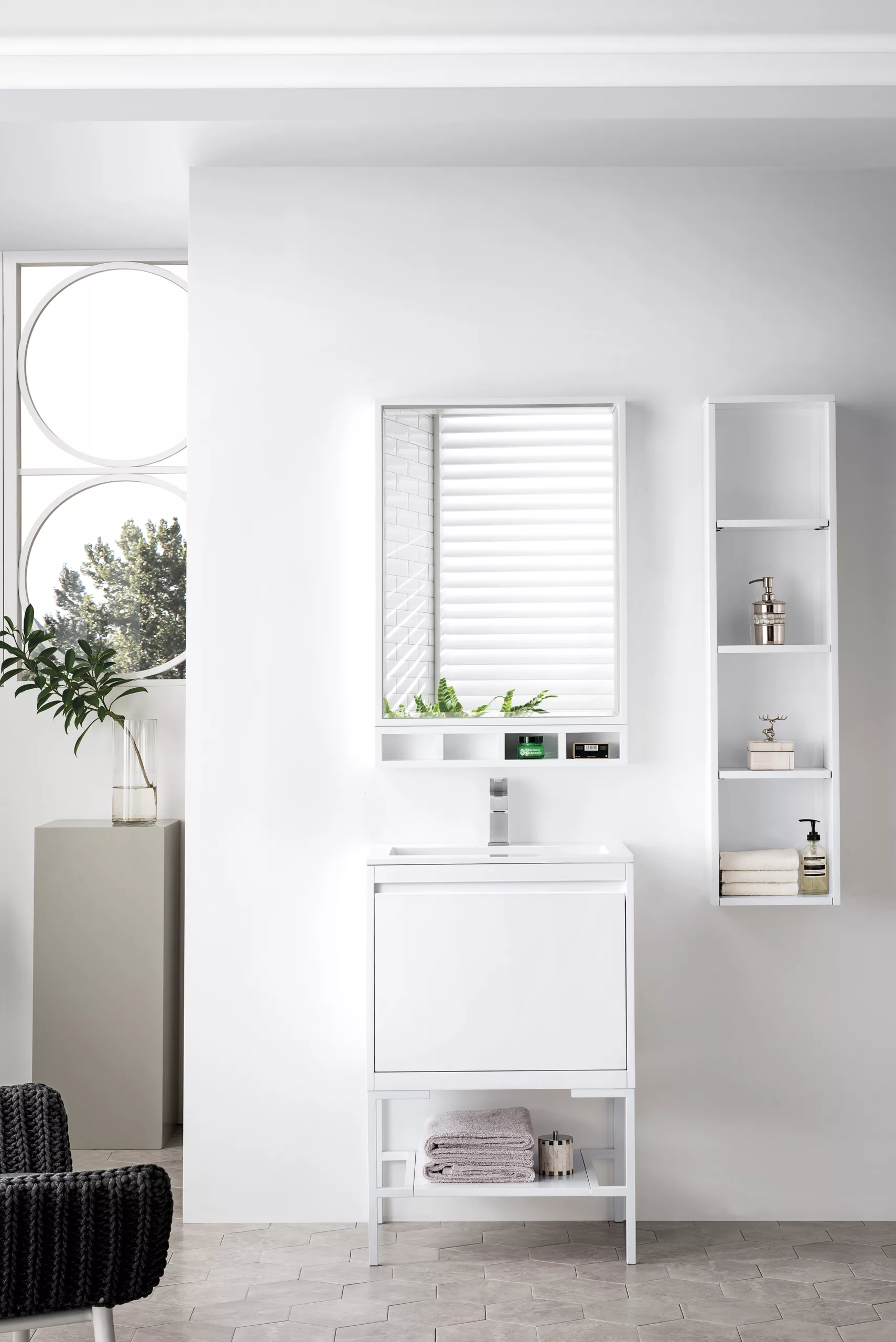 Milan 23.6" Single Vanity, Glossy White, Glossy White w/ Glossy White Composite Stone Top - Image 2