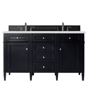 Brittany 60″ Double Vanity, Black Onyx w/ 3 CM Eternal Serena Quartz Top