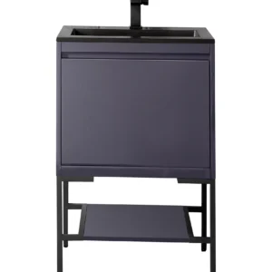 Milan 23.6″ Single Vanity, Modern Gray Glossy, Matte Black w/ Charcoal Black Composite Stone Top