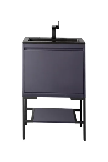 Milan 23.6" Single Vanity, Modern Gray Glossy, Matte Black w/ Charcoal Black Composite Stone Top