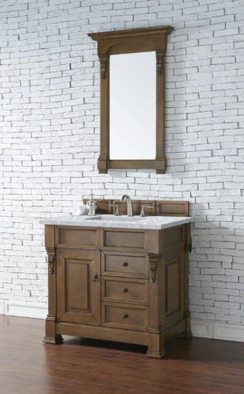 Brookfield 36" Single Vanity, Country Oak w/ 3 CM Carrara Marble Top - Image 3