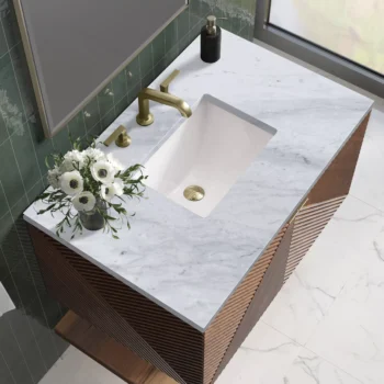 Marcello 36" Single Vanity, Chestnut w/ 3 CM Carrara Marble Top - Image 5
