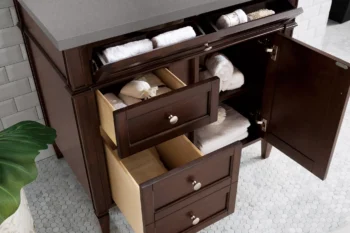 Brittany 36" Single Vanity, Burnished Mahogany w/ 3 CM Grey Expo Top - Image 4