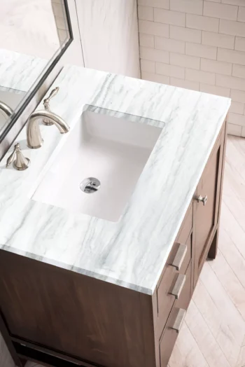 Addison 30" Single Vanity, Mid-Century Acacia w/ 3 CM Arctic Fall Solid Surface Top - Image 3