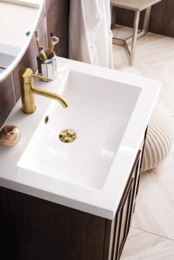 Alicante 24" Single Vanity, Mid-Century Acacia, Radiant Gold w/ White Glossy Composite Stone Top - Image 5