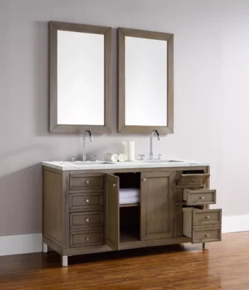 Chicago 60" Double Vanity, Whitewashed Walnut w/ 3 CM Ethereal Noctis Quartz Top - Image 6
