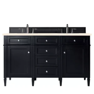 Brittany 60″ Double Vanity, Black Onyx w/ 3 CM Eternal Marfil Quartz Top