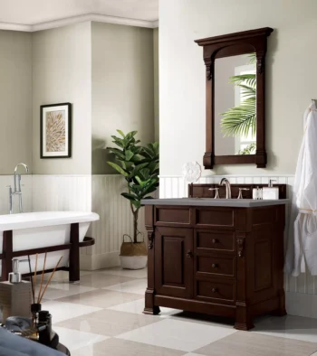 Brookfield 36" Single Vanity, Burnished Mahogany w/ 3 CM Grey Expo Top - Image 3