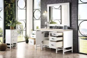 Addison 60" Single Vanity, Glossy White w/ 3 CM Eternal Marfil Top - Image 4
