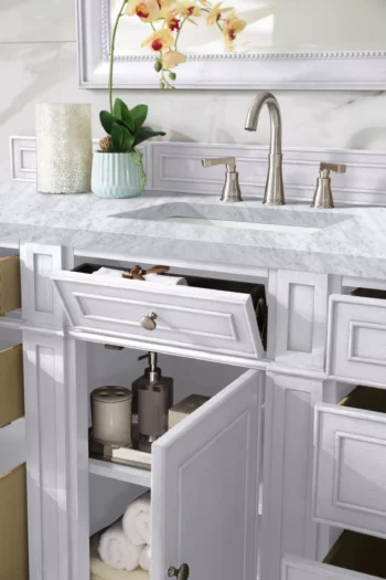 Bristol 60" Single Vanity, Bright White w/ 3 CM Carrara Marble Top - Image 4