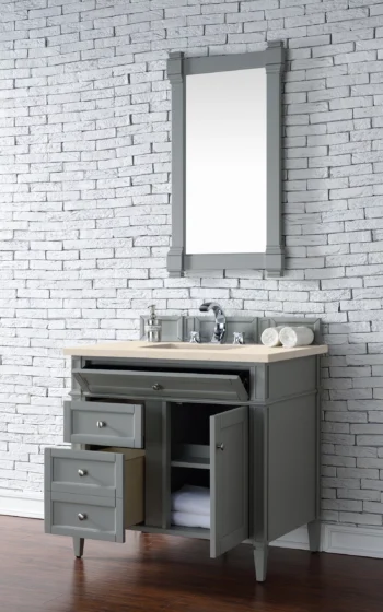 Brittany 36" Single Vanity, Urban Gray w/ 3 CM Eternal Marfil Quartz Top - Image 4
