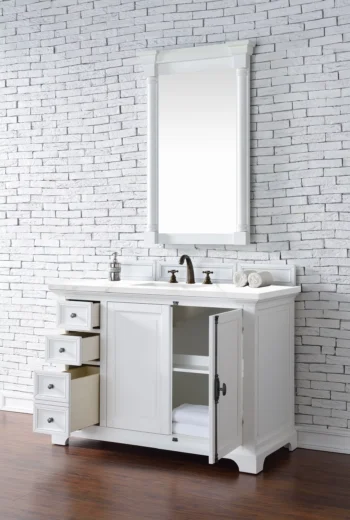 Providence 48" Single Vanity, Bright White w/ 3 CM White Zeus Quartz Top - Image 4