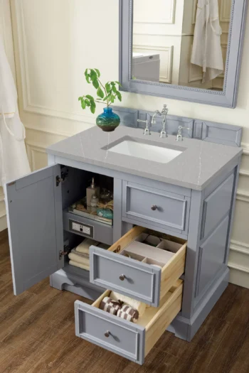 De Soto 36" Single Vanity, Silver Gray w/ 3 CM Eternal Serena Quartz Top - Image 4