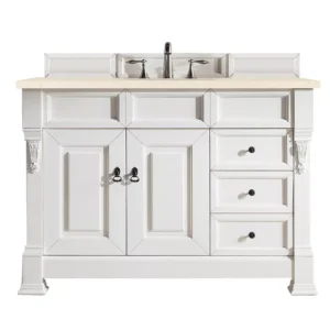 Brookfield 48″ Single Vanity, Bright White w/ 3 CM Eternal Marfil Quartz Top