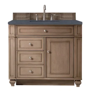 Bristol 36″ Single Vanity, Whitewashed Walnut w/ 3 CM Charcoal Soapstone Quartz Top