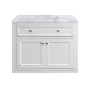 Chicago 36″ Single Vanity, Glossy White w/ 3 CM Carrara Marble Top