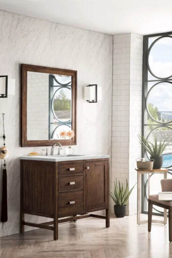 Addison 36" Single Vanity, Mid-Century Acacia w/ 3 CM Ethereal Noctis Quartz Top - Image 3