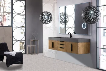 Mercer Island 72" Single Vanity, Latte Oak, Matte Black w/ Dusk Grey Glossy Composite Stone Top - Image 3