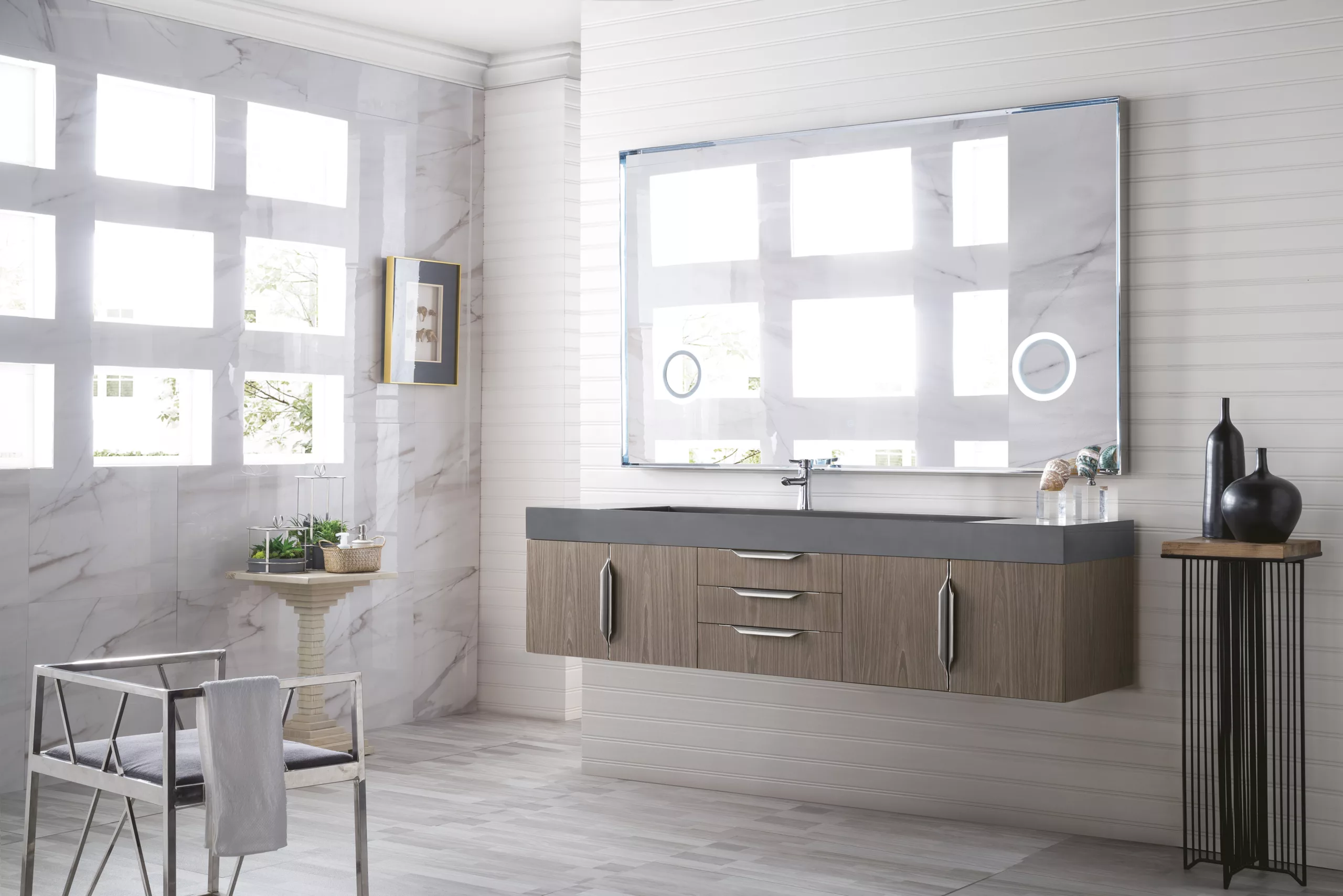 Mercer Island 72" Single Vanity, Ash Gray w/ Dusk Grey Glossy Composite Stone Top - Image 2
