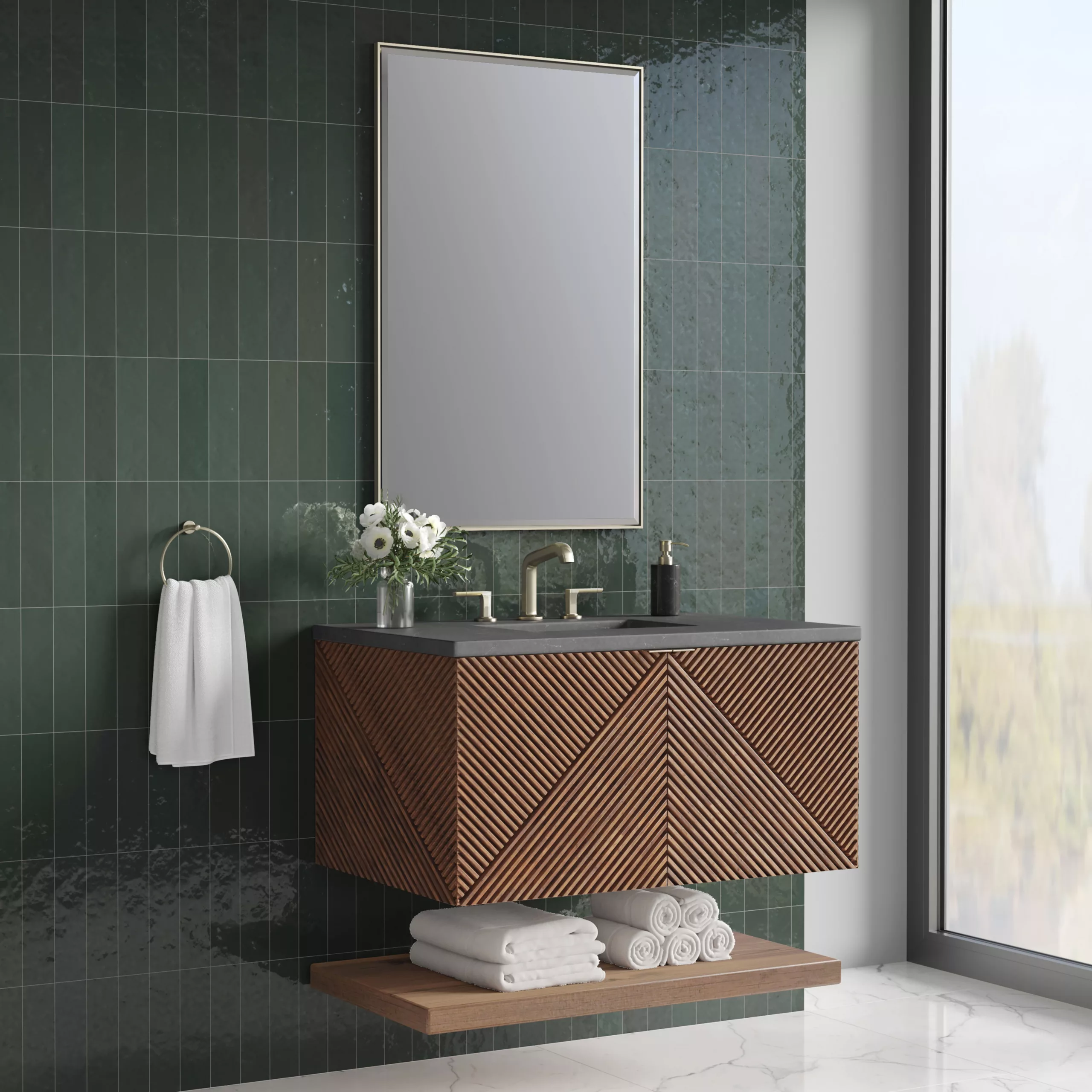 Marcello 36" Single Vanity, Chestnut w/ 3 CM Charcoal Soapstone Top - Image 4