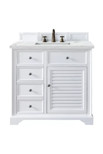 Savannah 36" Single Vanity, Bright White w/ 3 CM Ethereal Noctis Quartz Top
