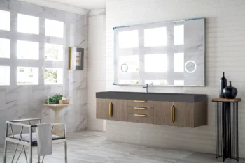 Mercer Island 72" Single Vanity, Ash Gray, Radiant Gold w/ Dusk Grey Glossy Composite Stone Top - Image 2
