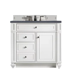 Bristol 36″ Single Vanity, Bright White w/ 3 CM Charcoal Soapstone Quartz Top