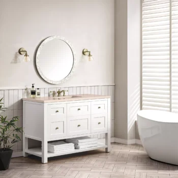 Breckenridge 48" Single Vanity, Bright White w/ 3 CM Eternal Marfil Top - Image 3